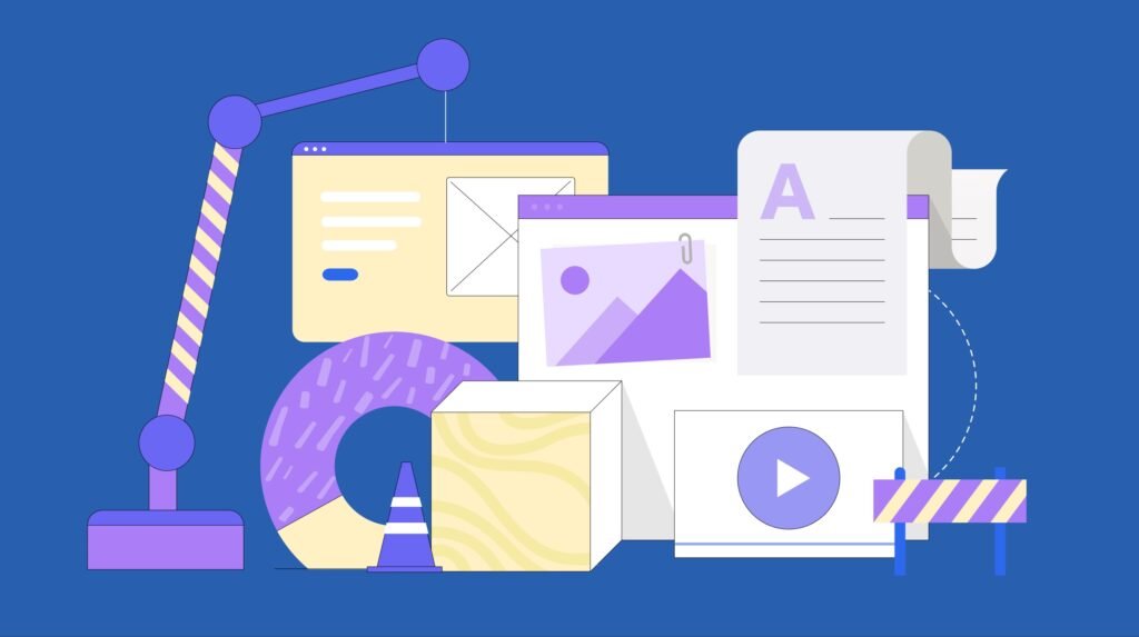 Illustration of website construction showcasing SEO-friendly design elements