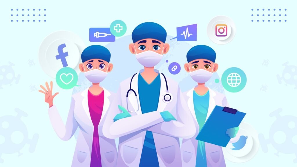social-media-marketing-for-clinics – Starway Web Digital Doctors using social media platforms like Facebook and Instagram for clinic marketing and patient engagement.